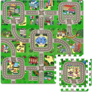 Sorbus Traffic Play mat Puzzle Foam Interlocking Tiles  Kids Road Traffic Play Rug - Children Educational Playmat Rug - Great for Playing with Toy Cars Trucks (9 Tiles with Borders) (9 Piece - Block)