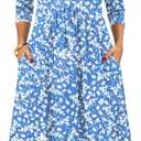Zeagoo Summer Dresses for Women 2026 3/4 Sleeve Women's Dress Casual Midi Tshirt Dresses with Pockets Semi-Formal Sundress, Medium