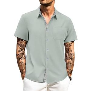 HUNGSON Men's Button Down Shirts Short Sleeve Casual Shirts Summer Beach with Pocke -2XL