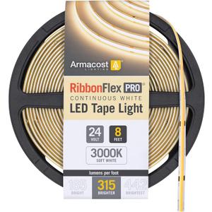 Armacost Lighting RibbonFlex Pro 24V White COB LED Strip Light Tape 3000K, 315 Lumens/Ft, 2.5M 172210