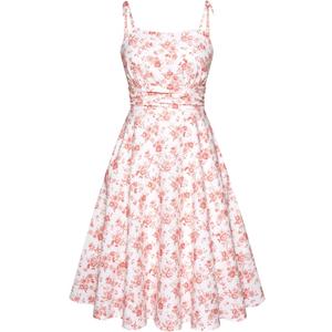 Belle Poque 2025 Summer Dresses for Women Spaghetti Strap Midi Sun Dress Cute Casual Dress with Pockets (XX-Large, White-pink Red Floral)