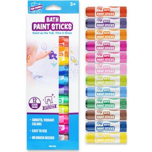 Tub Works Bath Paint Sticks Bath Toy, 12 Count | Nontoxic, Washable Bathtub Paint for Kids & Toddlers | Twistable Sticks Draw Smoothly on Tub Walls | Smooth, Vibrant Alternative to Bath Crayons