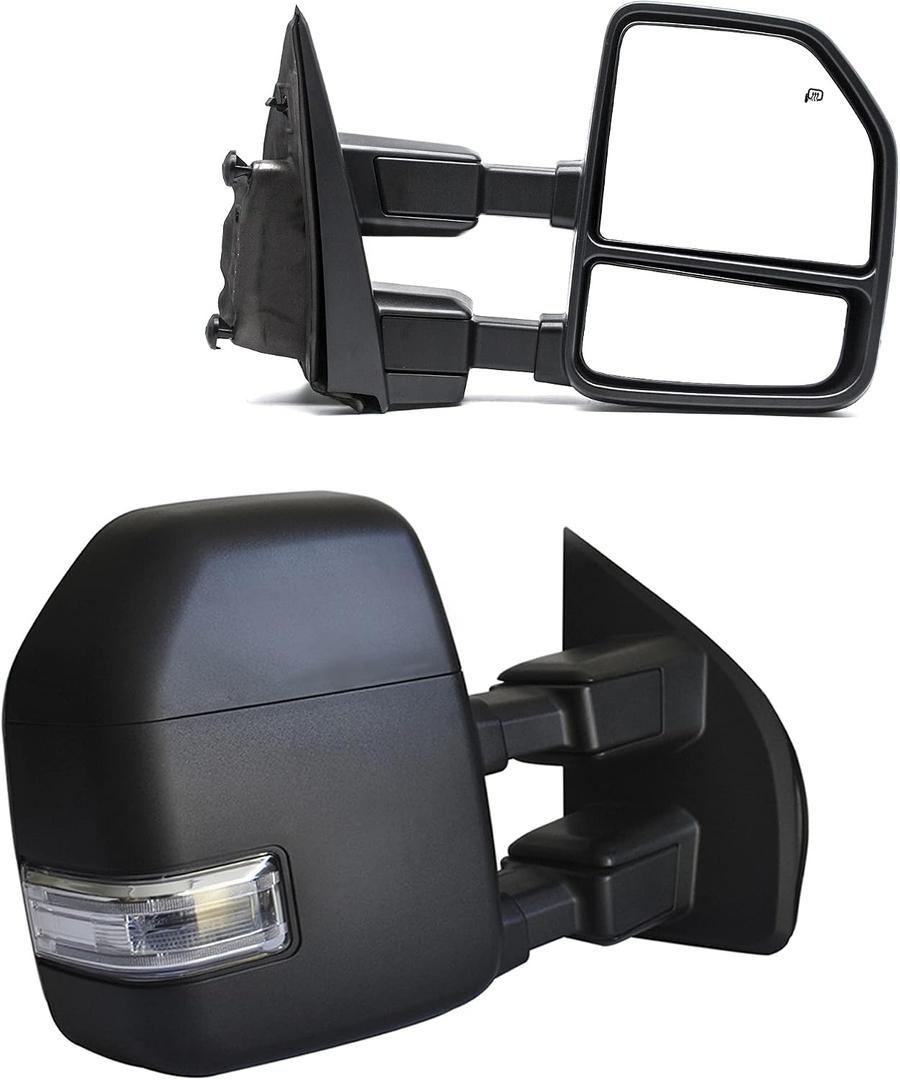 BOOLEE Towing Mirrors fit for 2017 2018 2019 2020 Ford F250 F350 F450 F550 Super Duty Turn Signal Light Temperature Sensor Heated Power Auxiliary Light Black Housing