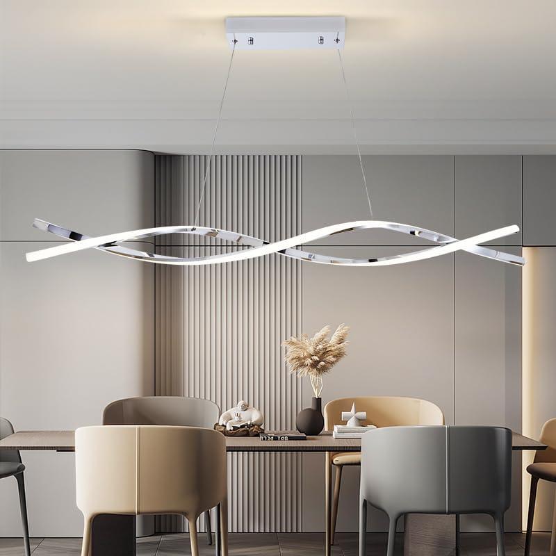 LED Pendant Lights, 3300k-6500K Adjustable Color Temperature Hanging Light Fixture, 47.24" Modern Island Lighting Lamp Fixture for Kitchen, Billiard Room Chrome Chandeliers Sliver Lamp