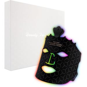 7 Color Red Light Therapy Mask, LED Face Mask Light Therapy, Red Light Therapy for Face, Silicone Face Mask Skin Care at Home with Eye Protection Cushion for Anti Aging Wrinkles (Charcoal Black)