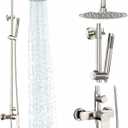 Rainsworth Outdoor Shower Kit with Brass Valve, 8 Inch, Brushed Nickel