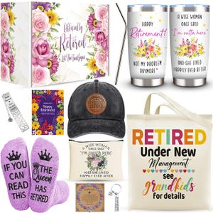 Retirement Gifts for Women 2025, Best Cool Retirement Gifts with 20 Oz Tumbler Baseball Cap Socks Tote Bag Makeup Bag Bracelet Bookmark Keychain for Coworker Teacher Nurse Boss Mom Grandma Retirees