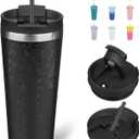 BJPKPK 22oz Insulated Tumbler With lid And Straw Stainless Steel Tumblers Travel Coffee Mug Reusable Thermal Cup, Black Leopard