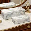 Glass Jewelry Box for Women, Girls Velvet Lined Jewelry Organizer Storage Case for Earrings, Rings, Bracelets, Perfect Birthday, Wedding & Christmas Gift (White Marble Pattern) (White Gold Small)