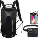 Waterproof Dry Bags Set of 3 - Dry Bag with 2 Zip Lock Seals, Waist Pouch & Phone Case - Can Be Submerged Into Water for Swimming, Kayak, Rafting & Boating (Window, Black, 35L)