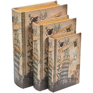 Book Safe – 3-Pack Fake Hollow Books, Hollowed Out Decorative Faux Books with Secret Hidden Compartment Box for Storage – Hide Jewelry, Money, Valuables, and More, Leaning Tower of Pisa Design