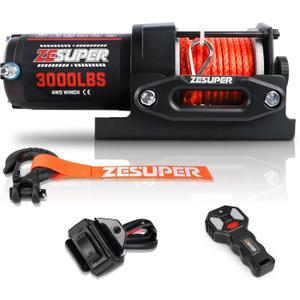 ZESUPER 3000 lb Electric Winch for ATV UTV Trailer Boat Synthetic Rope Winch 12V DC Off Road Towing Winches with Wireless Remote Mounting Bracket