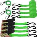 HORUSDY Ratchet Straps, 2,200 LB Break Strength, 4-Pack 15FT Ratchet Tie Down Straps Set for Motorcycle Straps Tie Downs, Appliances, Lawn Equipment, Cargo Straps for Trucks. (Green)