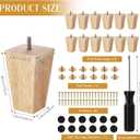 Kigley Set of 12 Wood Furniture Legs 4 Inch Sofa Leg Solid Square Couch Feet Mid-Century Bed Legs Replacement for Sofa Armchair Recliner Coffee Table Dresser (Burlywood)(Burlywood)