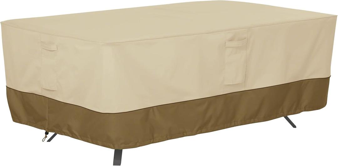 Classic Accessories Veranda Water-Resistant 72 Inch Rectangular/Oval Patio Table Cover, Outdoor Table Cover, Pebble/Bark/Earth