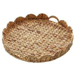 Extra Large Round Ottoman Table Tray 19.7" with Handles - Handmade Wicker Serving Hand Woven Tray for Farmhouse Decorative Oversized Coffee Table Trays Living Room Kitchen Counter Breakfast Scalloped