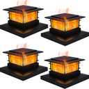 Dynaming 4 Pack Solar Post Cap Lights Outdoor with Flickering Flame Light, Fence Post Solar Lights Fit for 4x4 5x5 6x6 Vinyl/Wooden Posts, High Brightness SMD LED Lighting Decor for Garden Deck Patio (Black)
