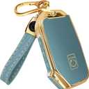 Lucrum for Kia Key Fob Cover and Leather Keychain - TPU Key Case for Kia Sportage, Soul, Forte, Telluride, EV6, Niro, K5, Stinger - 2018-2023 Keyfob Cover - Blue and Gold