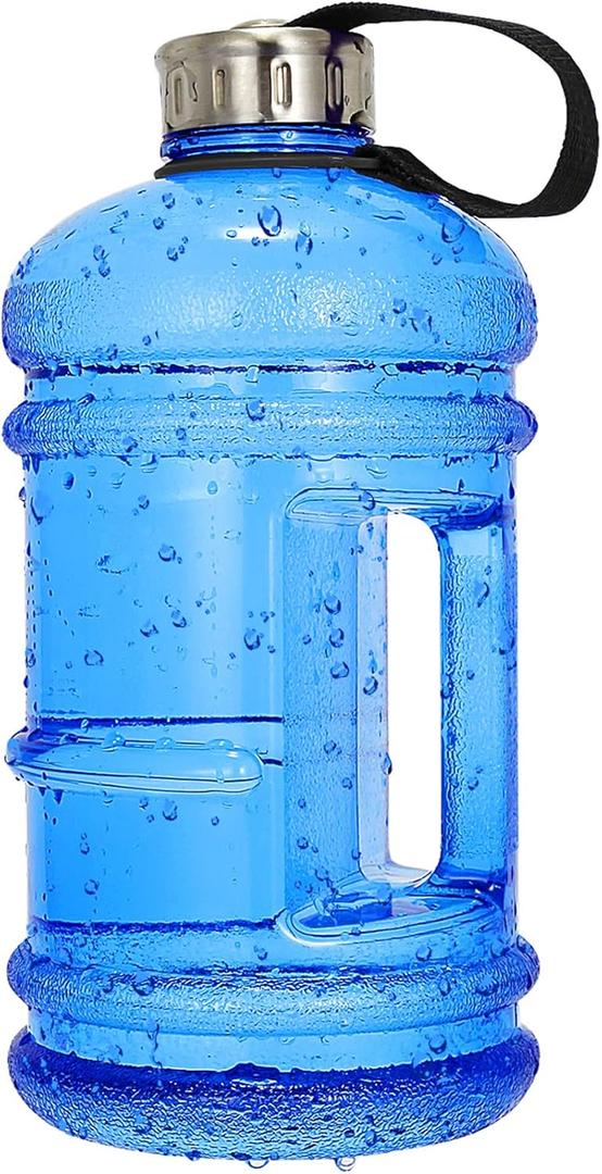 Half Gallon Big Water Bottle, 2.2L/73 OZ Large Leak Proof Sports Jug with Handle,Huge BPA Free PETG Plastic Wide Mouth Drinking Container Flask for Fitness Gym Biking Outdoor (blue)