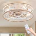 TIFEROR Flush Mount Ceiling Fan with Light, 20" Farmhouse Low Profile Ceiling Fan with Remote, Reversible Motor, Suitable for Bedroom, Kitchen, Dining Room, Hallway (White)