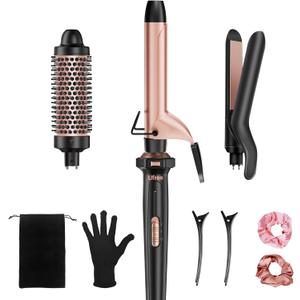 Ufree 3 in 1 Curling Iron, Curling Wand Set with Thermal Brush Flat Iron Hair Straightener, Dual Voltage Wand Curler, Instant Heat Up Hair Curler, Include Protective Glove 2 Clips, Gifts for Women