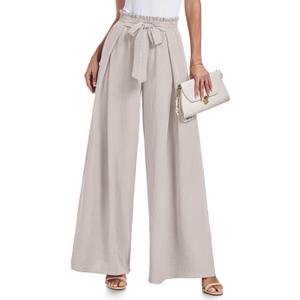 Lepunuo Wide Leg Pants for Women High Waisted Palazzo Pants Work Casual Flowy Tie Knot Trousers with Pockets (X-Small)