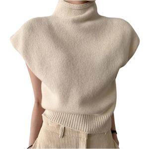 MakeMeChic Women's Turtleneck Sweater Vest Mock Neck Cap Sleeve Sleeveless Knit Tops Pullover Sweaters (Apricot, Small)