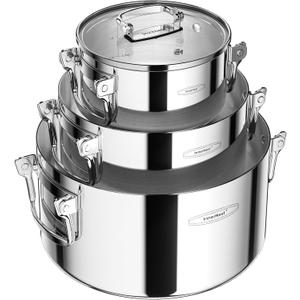 Stainless Steel Pot Set, 6-Piece Stackable Stock Pots with Glass Lids, 7.6 Quarts