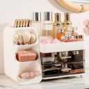 Aveniee Makeup Organizer with Drawers for Vanity, Big Cosmetic Display Case with Makeup Brush Holder, Bathroom Coutertop Organizers and Storage for Skincare Beauty Essentials (White)