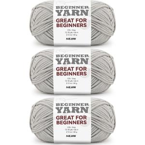 3x60g Grey Yarn for Crocheting and Knitting;3x66m (72yds) Cotton Yarn for Beginners with Easy-to-See Stitches;Worsted-Weight Medium #4;Cotton-Nylon Blend Yarn for Beginners Crochet Kit Making (Silver Lining(10))