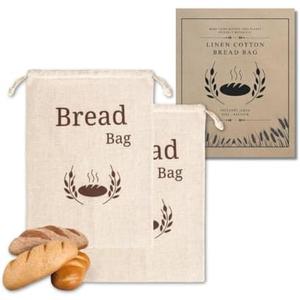 New Living Organic Linen Cotton Bread Bags 2 Pack | Extra Large 44x35 cm | Reusable Bread Storage Bags