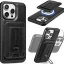 Detachable Card Holder for iPhone 16 Pro Case Leather with Stand, fits for MagSafe, Adjustable Kickstand Wallet,Strong Magnetic Leather Case with Screen Protector (Black, IP16 Pro-6.3inch)