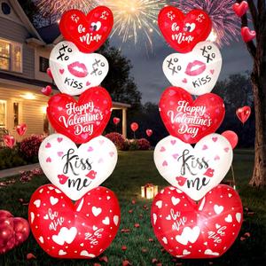 Fourluoo 2 Pcs 5.3ft Valentines Day Inflatable Heart Outdoor Yard Decoration Blow up Heart Yard Decor with LED Lights Romantic Sweet Hearts for Valentine's Day Party Indoor Garden Lawn Porch Decor