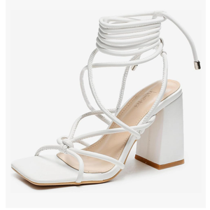 Womens Strappy Heels Lace Up Chunky Heel Sandals, Cute Block Heel Wrap Sandals for Women Dressy Sexy with Square Toe Left size is Missing Size 6.5