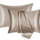 NOLRDR Mulberry Silk Pillowcase 2 Pack for Hair and Skin with Hidden Zipper,Both Sides 19 Momme Smooth (Taupe, King 20''×36'')