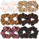 12 Pcs Satin Silk Scrunchies - Soft Hair Ties, Fashion Hair Bands, Hair Bow Ropes, Elastic Bracelet Ponytail Holders for Women and Girls (4.5 Inch, Classic Color Pair)