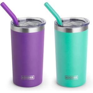 koodee Tumbler with Lids and Straws-12 oz Skinny Tumbler Stainless Steel Double Wall Vacuum Insulated Water Cup Spill Proof, BPA Free (Purple-Teal) (2Pack)