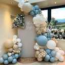 Tartan Plaid Balloon Arch Kit, Ivory White Dusty Blue Lake Blue Dark Green Balloon Garland with Strip, Glue Dots and Ribbon, for Baby Shower Birthday Plaid Party Decoration