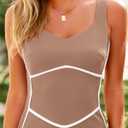 BTFBM Women Bodycon Maxi Dress Square Neck Sleeveless Contrast Binding Slit Cocktail Formal Wedding Guest Dresses 2025 (Beige, L)