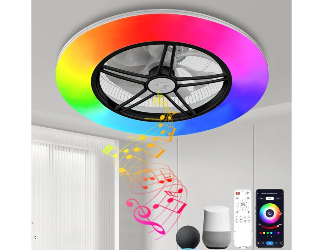 BAYSQUIRREL Alexa WiFi Low Profile Ceiling Fan with Light Flush Mount Enclosed Ceiling Fan 22" LED Dimmable Bladeless Ceiling Fans with Google Assistant/App Control,6 Speed Dimmable LED-RGB Lights BAYSQUIRREL Alexa WiFi Low Profile Ceiling Fan with Light Flush Mount Enclosed Ceiling Fan 22" LED Dimmable Bladeless Ceiling Fans with Google Assistant/App Control,6 Speed Dimmable LED-RGB Lights
