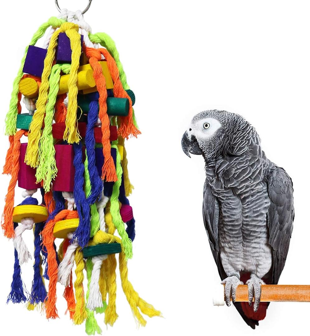 Rypet Large and Small Parrot Chewing Toys Parrot Cage Bite Toy Wooden Block Tearing Toys for Conures Cockatiels African Grey and Other Amazon Parrots (Colorful1)