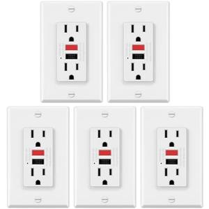 ELECTECK 5 Pack GFCI Outlets 15 Amp, Non-Tamper Resistant, Decor GFI Receptacles with LED Indicator, Ground Fault Circuit Interrupter, Wallplate Included, ETL Listed, Red/Black Button