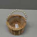 Wicker Rattan Flower Girl Basket,Pearl Handle Flower Basket,Flower Girl Basket for Wedding and Home Decorations.