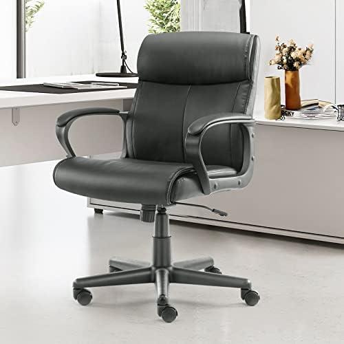 Sweetcrispy Ergonomic Office Chair Adjustable Height 360° Swivel Rolling Executive Computer Task Chairs with Padded Armrests, PU Leather