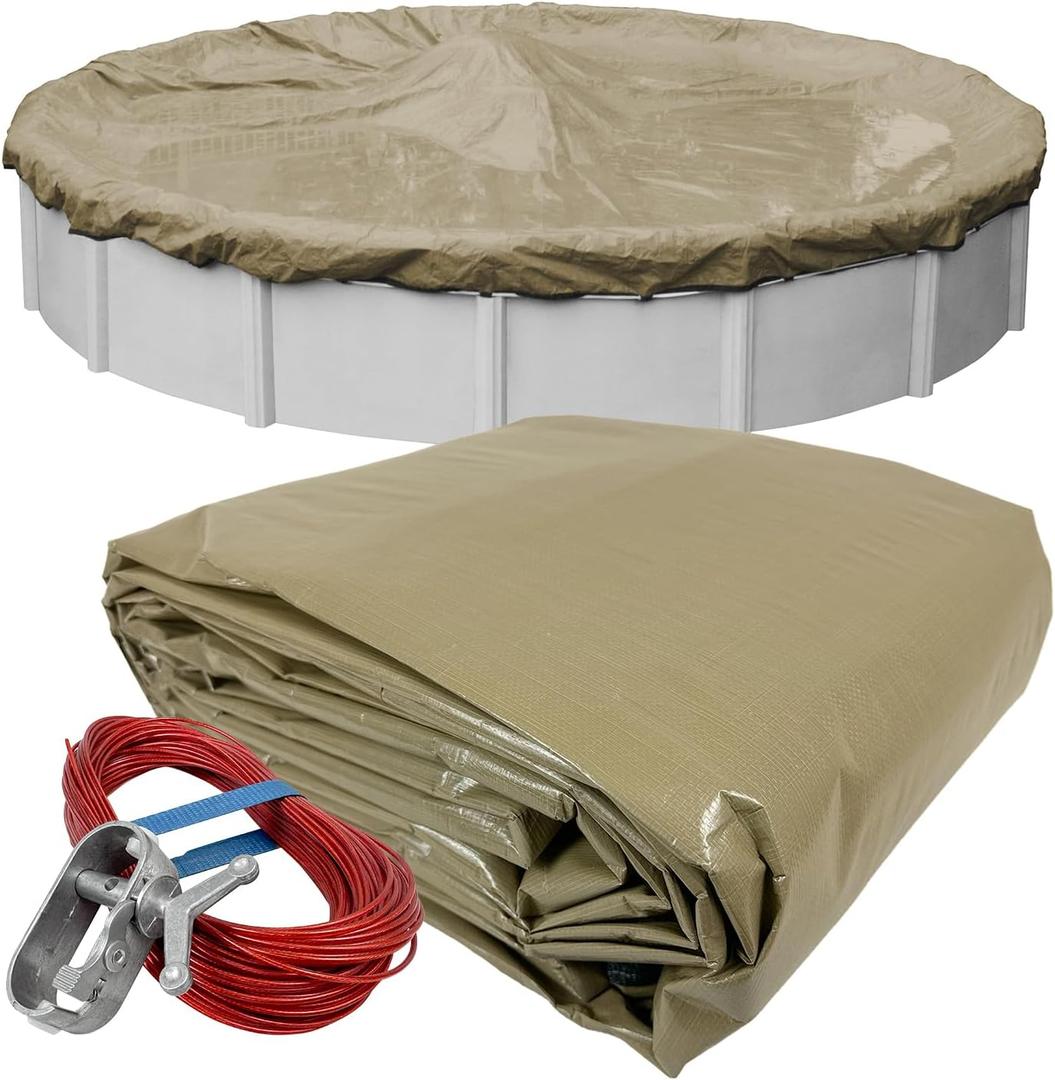 Robelle 24 ft Industrial Taupe Winter Pool Cover for Above Ground Pools, 4 ft Overlap (28 ft Cover Size), Solid 14 x 12 Scrim, 4.5 oz/yd2