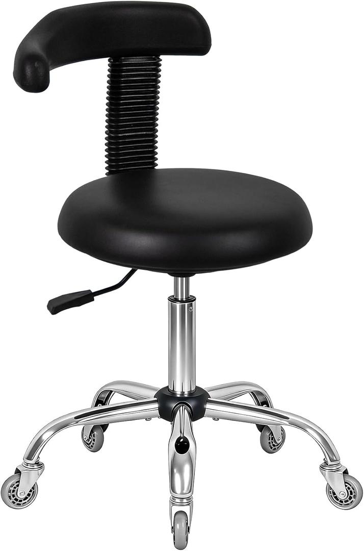 Antlu Rolling Stool with Back Support Tattoo Chair for Artist, Adjustable Esthetician Lash Chair for Dental Shop Sewing Nail Tech, Desk Shop Stools with Wheels, Without Foot Ring