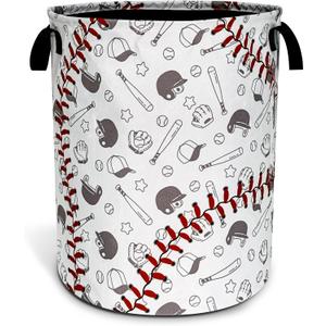 Baseball Laundry Basket Texture Pattern Foldable Oxford Cloth Funny Tote Bag Laundry Hamper Clothes Storage Bucket Organizer For Bathroom/Laundry Storage/Bedroom 18.9x16.5 Inch
