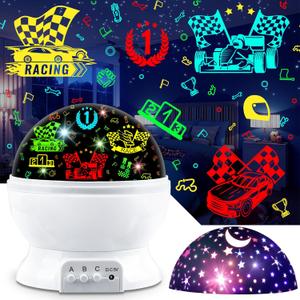 Race Car Night Light Projector Birthday Gifts Toys for Boys Age 3-5 Kids Car Nightlights 360 Degree Rotation with 17 Colors Changing Star Projector Ceiling Light Projector for Boys