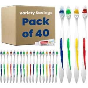 40 Toothbrushes Bulk Wholesale Quantity Standard Size, Dental Care Toiletries, Medium Soft Bristles, Individually Wrapped, Homeless Care, Disposable Use, Hotels, Travel,