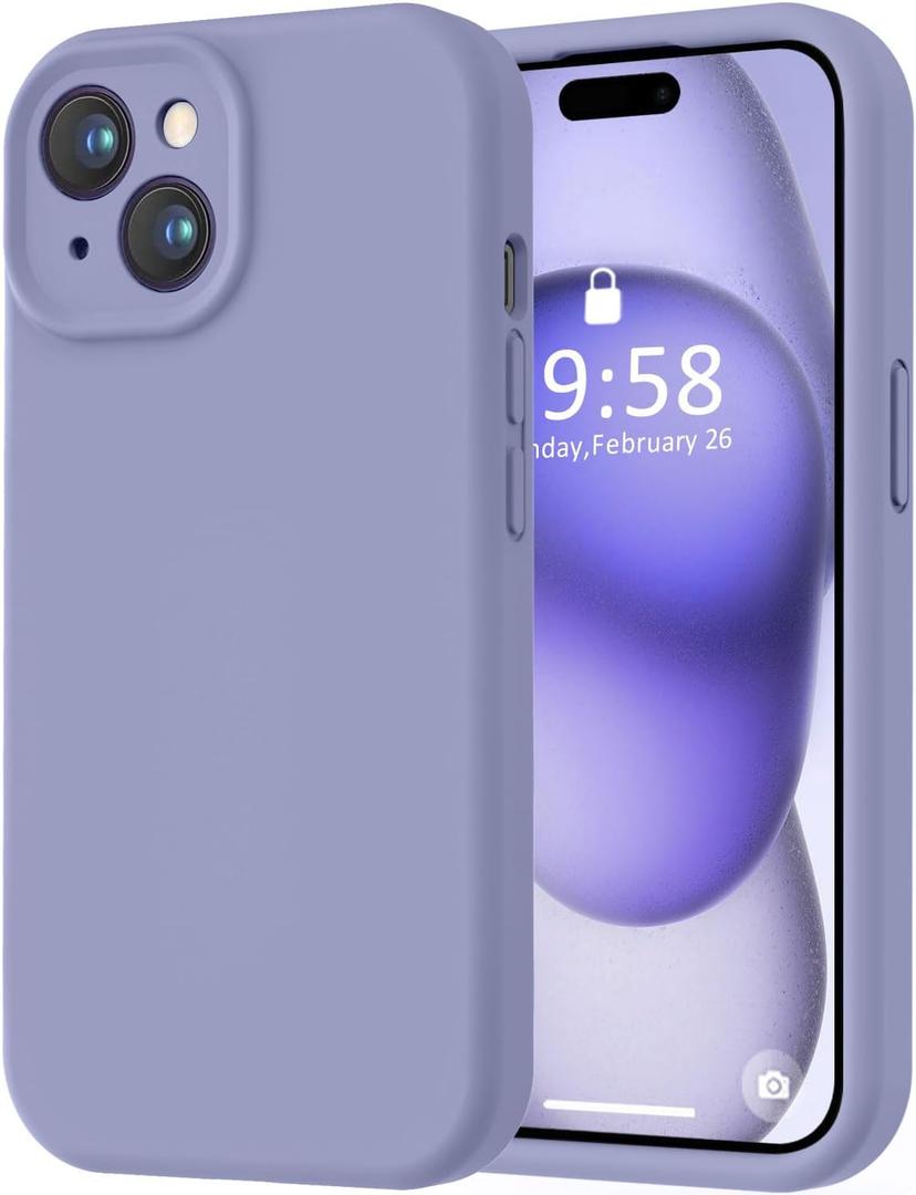 LOVE 3000 Compatible with iPhone 15 Case, [Smooth Silicone Full Coverage Camera] [8ft Drop Protection], Soft Microfiber Lining Full Body Protective Case for iPhone 15 6.1 inch - Lavender Grey